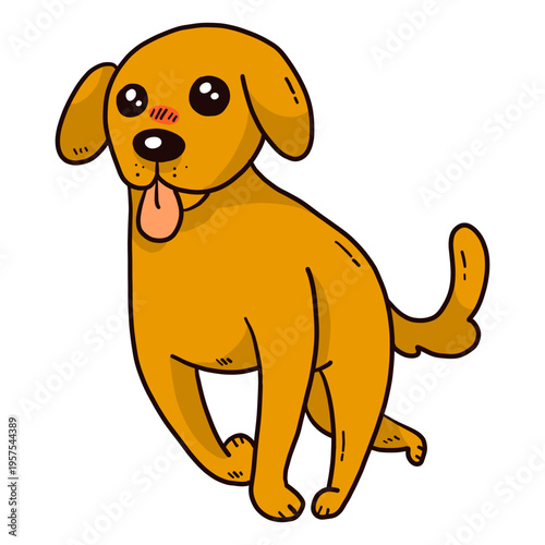 Cute dog puppy ear tail tongue run flat