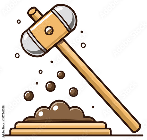 Wooden Auctioneer Gavel Striking a Podium, Sending Brown Spheres Flying