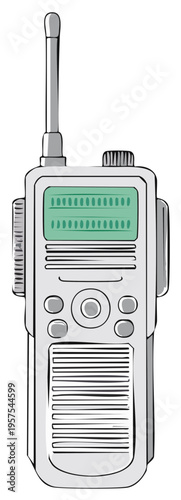 Illustration of a Gray Walkie Talkie with a Green Display Antenna and Buttons