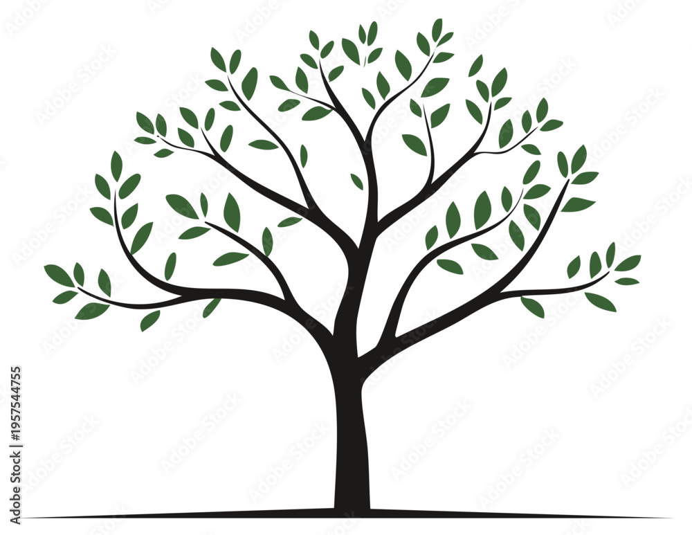 Obraz premium Stylized Green Leaf Tree Silhouette Vector Illustration