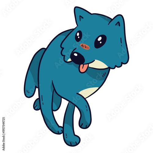 Cute wolf predator tongue tail flat