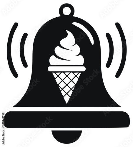 Ice cream bell icon. Dessert alert concept. Ice cream cone notification.