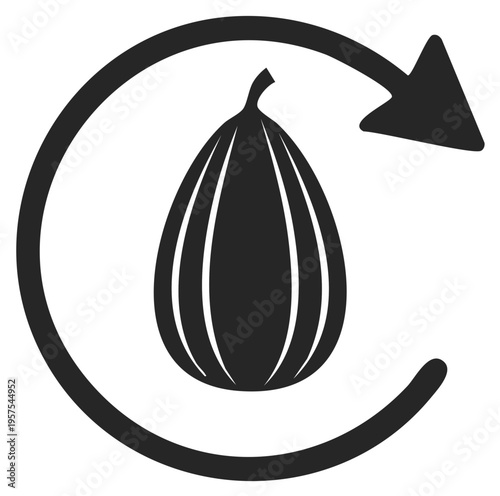 Cacao bean rotating arrow icon representing organic processing or cycle