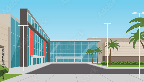Modern Shopping Mall Exterior Illustration. Shopping Mall Building. Modern Commercial Shopping Complex. Urban Shopping Mall Architecture