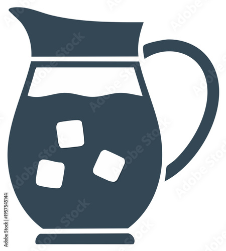 Refreshing beverage in a pitcher with ice cubes illustration in dark blue.