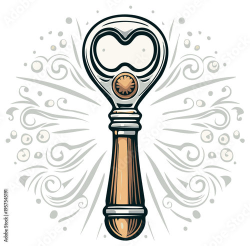 Vintage bottle opener illustration with decorative design