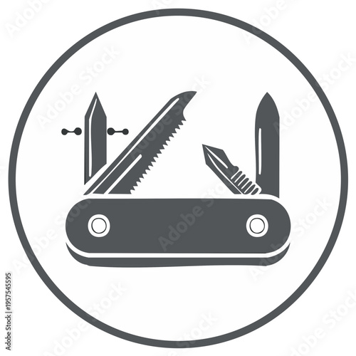 Multipurpose Folding Pocket Knife Vector Graphic in Circle Frame