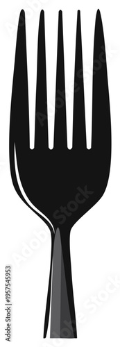 Stylized illustration of a single fork, with black prongs and gray handle, vector art for utensil representation