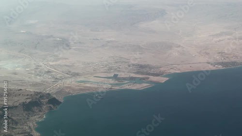 aerial landscape view of area around Ain Sokhna Port, a multi purpose hub port, situated in Ain Sokhna, Red Sea coastline, in the Suez Governorate of Egypt -4k aerial video footage