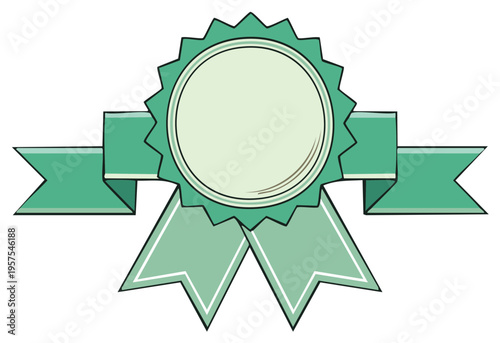 Award rosette illustration with ribbons and blank circle shape