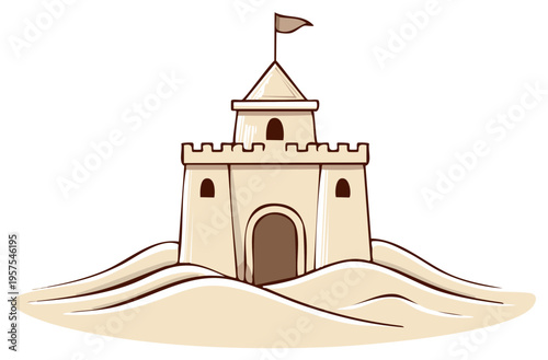 Sandcastle Illustration on Beach Summer Vacation Holiday Fun Sea Coastline Resort