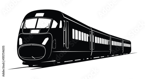 A sleek modern high speed train is depicted in a striking black silhouette showcasing its aerodynamic design high quality professional detailed elegant