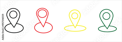 Art & Illustration3d location map pointer icon, place pin marker sign - isometric red and green gps map pointers in flat style, destination symbols. location pin line icon,