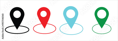 Art & Illustration3d location map pointer icon, place pin marker sign - isometric red and green gps map pointers in flat style, destination symbols. location pin line icon,