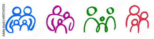 Family Icons Crayon Chalk Drawing Doodle Vector Set