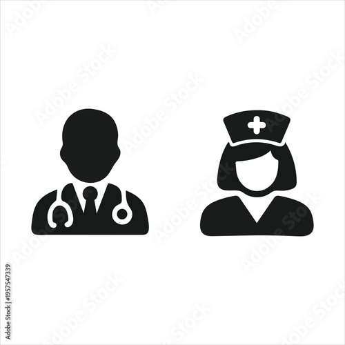 Medical staff avatar icons featuring male doctor with stethoscope and female nurse in uniform