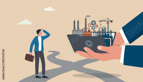 Job offer from employer, employment contract career or recruitment interview, HR human resource offer opportunity job vacancy talent join, employer hand offer or Big industrial new job winning