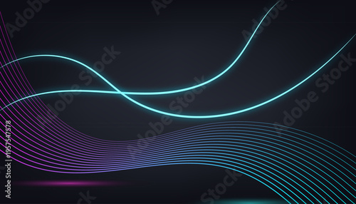 Glowing blue neon wave background with flowing curved lines, futuristic digital energy streaks, and smooth abstract motion design for modern technology visuals.