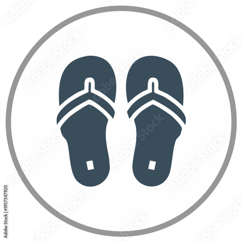 A pair of flip flops sandals in a circular frame on a white background, summer vacation footwear