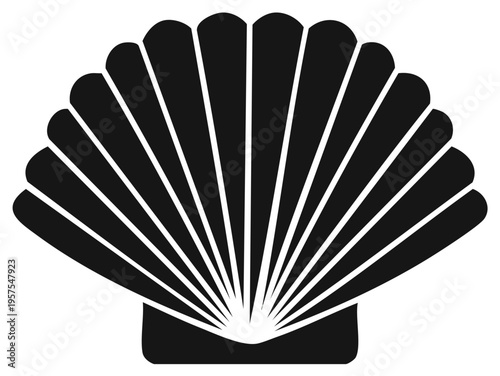 Simple black scallop seashell icon. Stylized sea shell silhouette vector graphic for logo or design element.