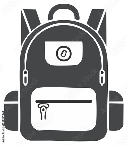 Backpack illustration monochrome design of a school bag with zippers and pockets.