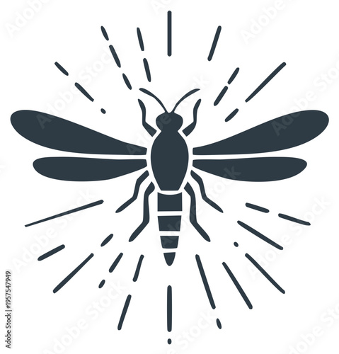 Silhouette Insect Flying with Radiating Lines Insecticide Mosquito Control