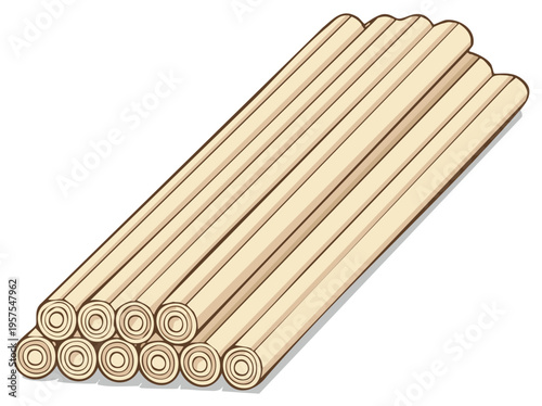 Stack of wooden chopsticks with rounded ends arranged in a pile