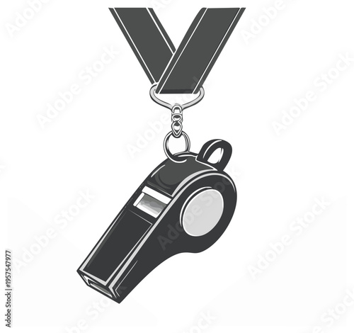 Illustrated Whistle on Lanyard, Coaching and Refereeing Icon