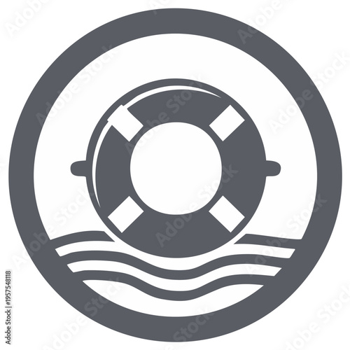 Lifebuoy Icon with Waves Inside a Circle Design for Water Safety and Rescue Concept