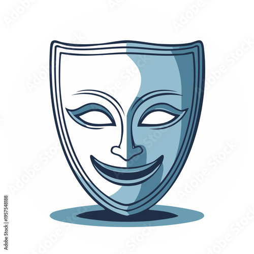 Cartoon theatrical mask, happy face, illustration, design element, isolated