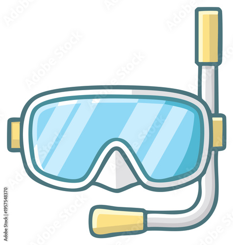 Cartoon illustration of a snorkel and mask for exploring underwater environments during recreational activities