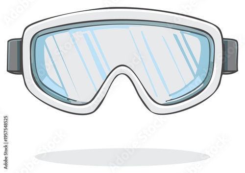 Cartoon white ski goggles illustration with light blue lenses for winter sports safety
