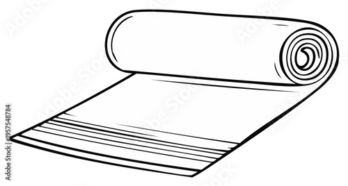 Doodle of rolled sleeping bag, yoga mat or rug in simple black line art