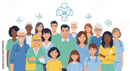 Diverse Healthcare Team: Doctors, Nurses, Patients - Equality in Medicine