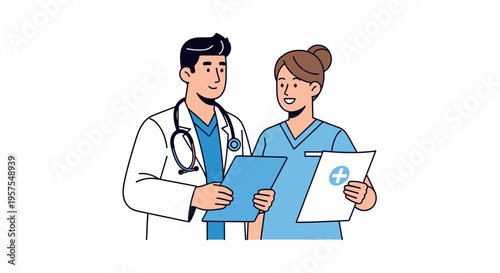 Doctor and Nurse Discussing Medical Chart, Healthcare Team Collaboration