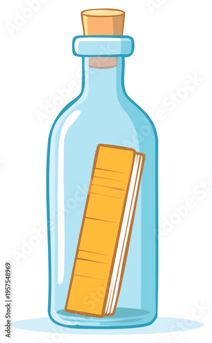 Rolled message in a clear glass bottle with cork sealed tightly