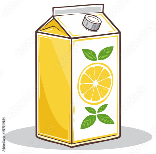 Lemon juice packaging illustration, container with citrus fruit design, fresh beverage box