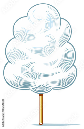 Cotton candy illustration, carnival dessert, sweet treat, vintage style.