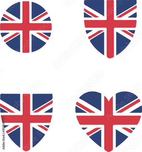 Union jack heart shapes uk flag symbols