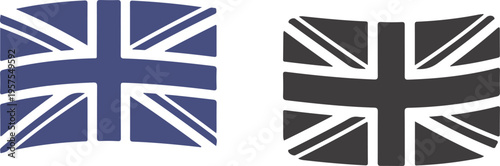Set of two stylized united kingdom flags in blue and black colors