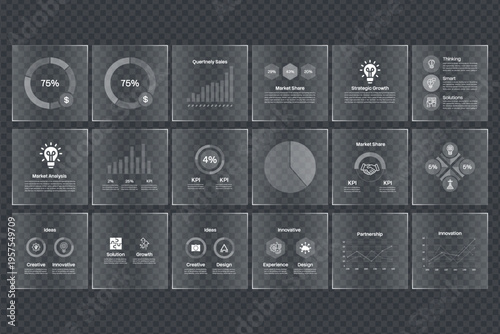 Modern Glassmorphism Infographic Elements Set for Business Data Visualization and Dashboard UI Design