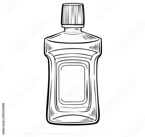 Ink drawing of a mouthwash bottle, dental hygiene concept