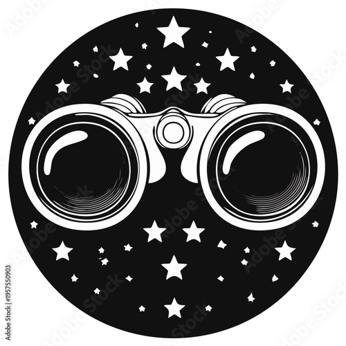 White Binoculars Against a Starry Sky - A Symbolic Illustration of Vision and Exploration