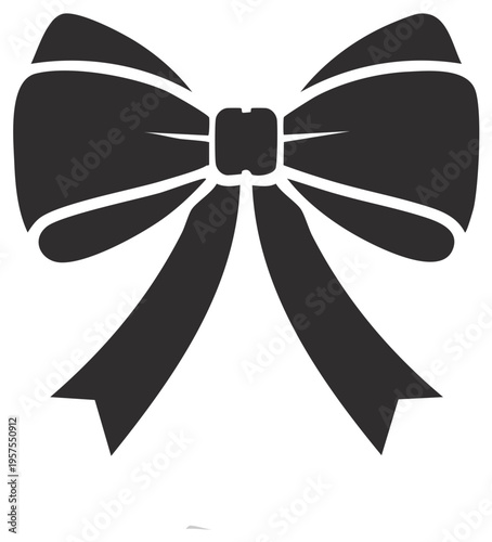 Silhouette of a decorative bow with flowing ribbons, a graphic element.
