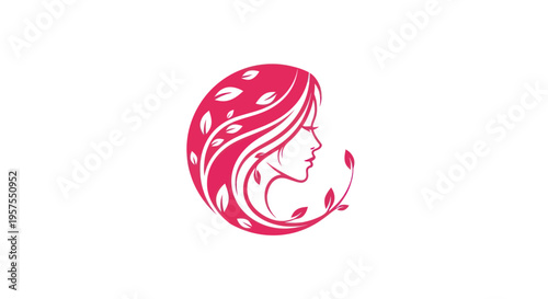 Woman profile with leaf hair design