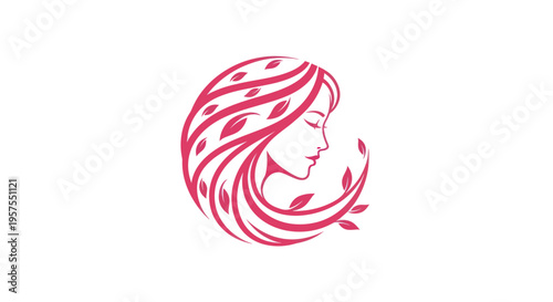 Woman profile with leaf hair design
