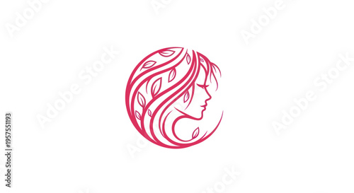 Woman profile with leaf hair design