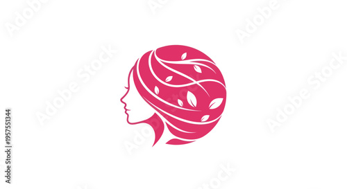 Woman profile with leaf hair design
