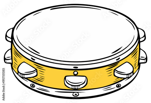 Illustrated Tambourine Isolated on White Background