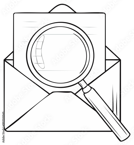 Magnifying Glass Over Envelope With Document Black and White Search Investigation Concept